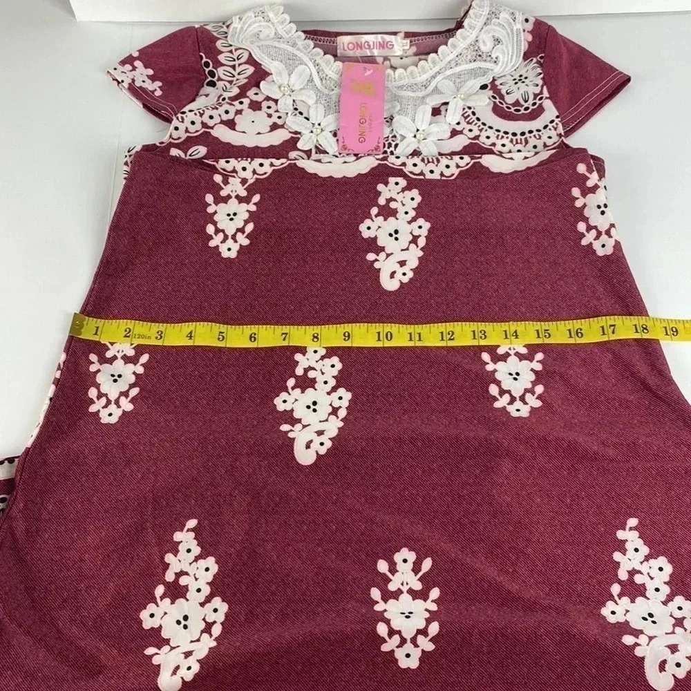 NWT burgundy floral lace print maximalist maxi feminine shift dress medium - Picture 5 of 12